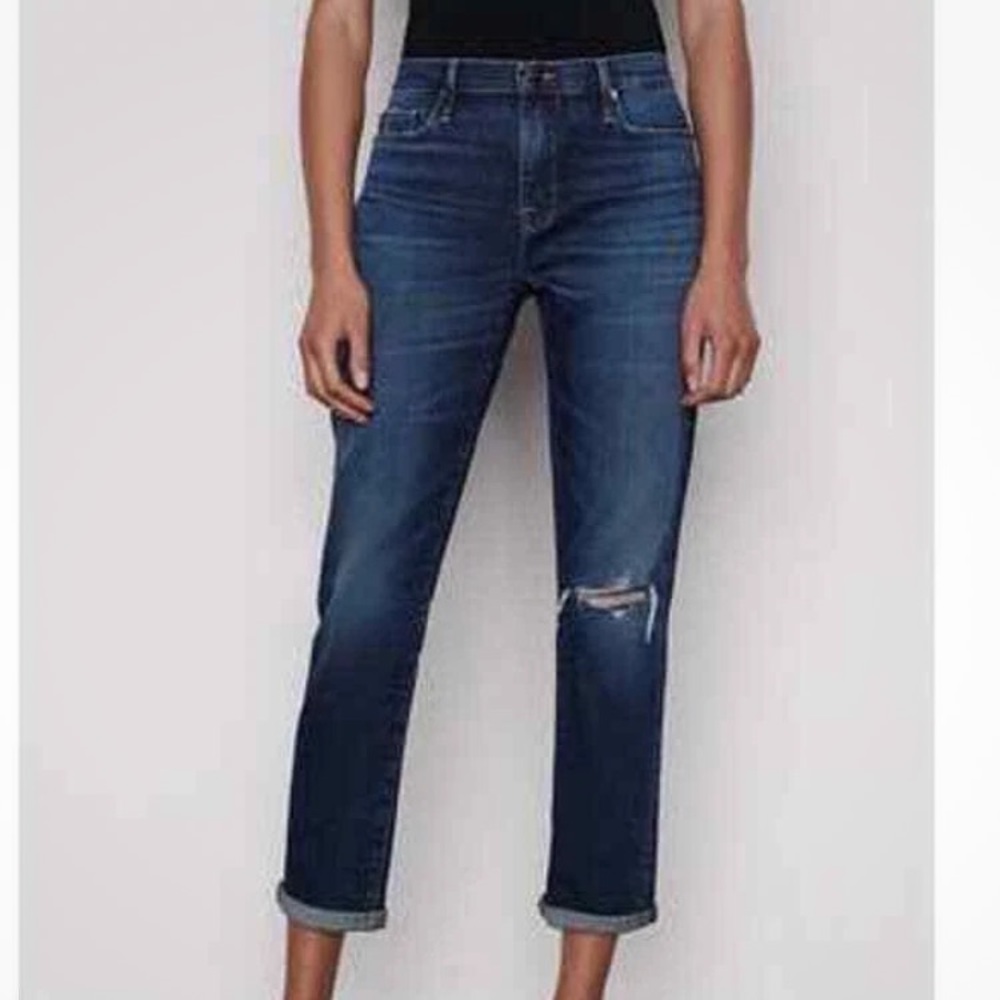 Frame le garçom straight Denim Dark Blue Ripped Jeans